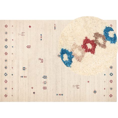 Alfombra gabbeh de lana beige rojo azul marrón 200 x 300 cm a mano floral animal Suluca (1/5)