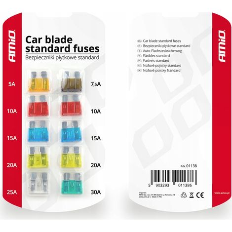 Fusibles automobiles à lames standard, lot de 10 pièces.