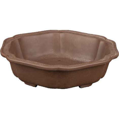 Vaso per bonsai esagonale (forma a fior di loto) in gres 15,5x15,5x4 cm - YM50