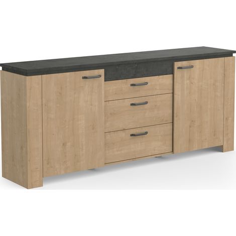 Buffet/bahut contemporain 204 cm chêne/gris béton Faustina (1/4)