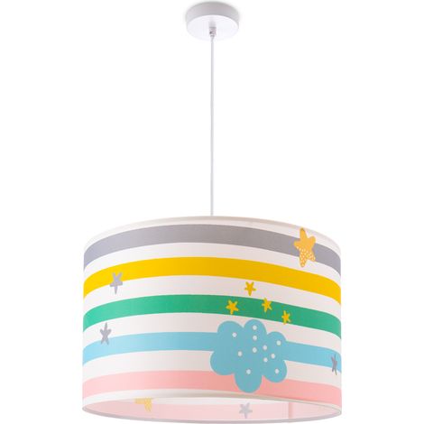 Paco Home Lampada A Plafone Sospensione Cameretta Dei Bambini Paralume Tessuto Rotondo E27 Luce a sospensione - Bianca, Multicolore 2 (Ø455cm)