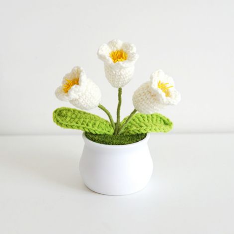Plante verte artificielle en pot, fleurs tricotées en forme de rose (1 pièce)-AquaForge (1/5)