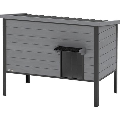 Niche pour chat résistante aux intempéries avec toit à charnières, plancher amovible, entrée pour 1 à 2 chats jusqu'à 12 kg, 85 x 55 x 70 cm, gris clair (1/5)