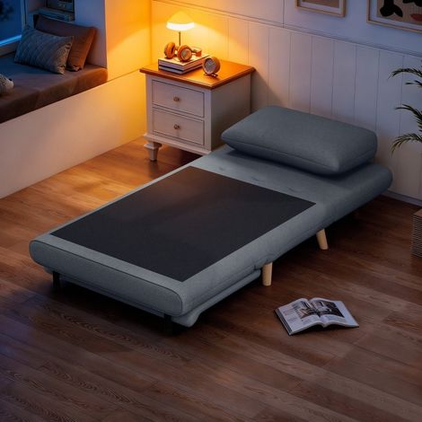 Poltrona letto 3 in 1 reclinabile grigia con gambe in legno di faggio OKWISH (1/5)