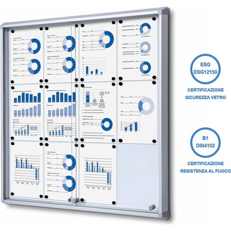 Bacheca con Ante Scorrevoli 94x98,2x5,9 cm in Alluminio Fondo Magnetico Silver (1/4)