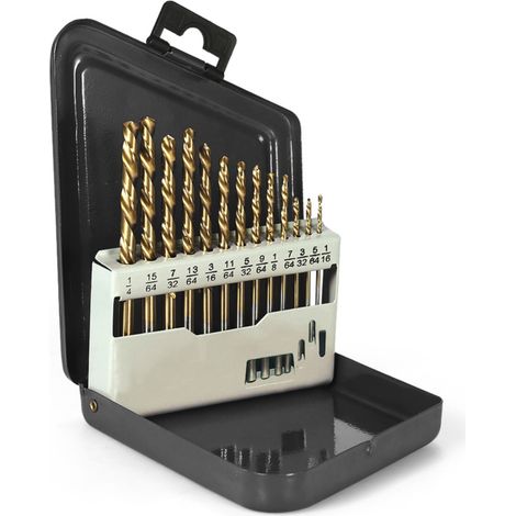 Juego de 13 brocas HSS M2 para zurdos con recubrimiento de nitruro de titanio (1/16" - 1/4") (1/5)