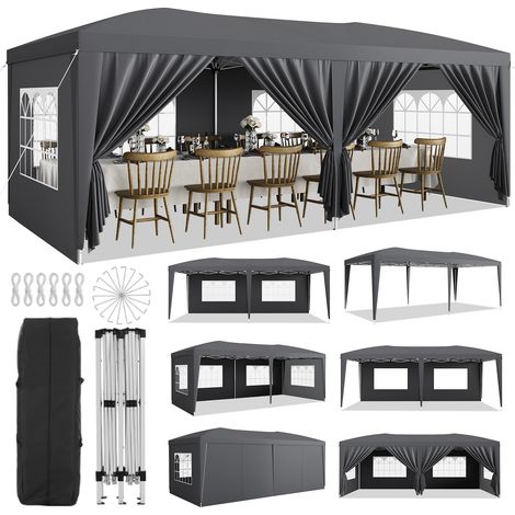 Tonnelle pro 3x6m – 6 parois amovibles, structure acier, Oxford 210D UPF 50+, 3 hauteurs, 100kg/barre – jardin, fêtes, événements–Gris