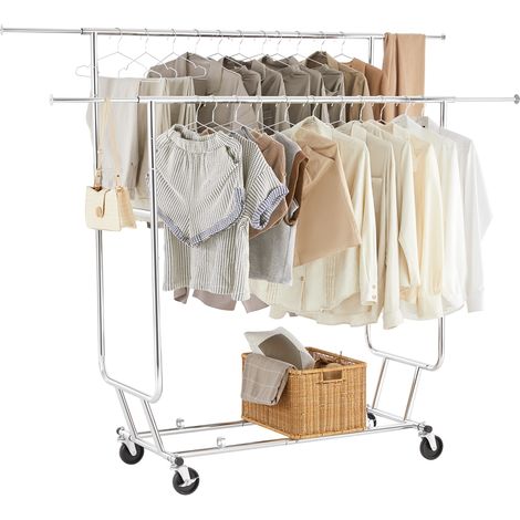 Yaheetech – Portant à vêtements extensible 139-164 cm – Métal chromé résistant – Roulettes avec freins – Charge max 113 kg – Penderie pliable