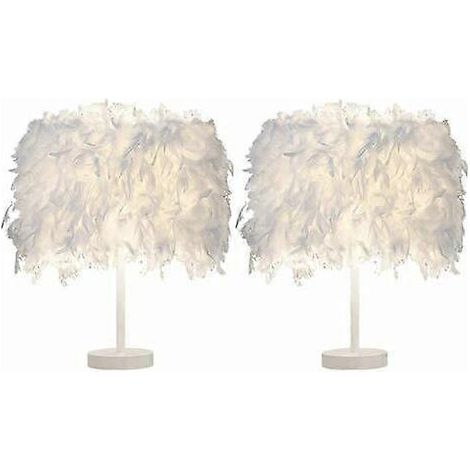 Lot de 2 Luminaire Plume, Lampe de chevet, Lampe de Table Moderne, Commutateur de bouton, Support de E27, Décoration de Maison Chambre, Blanc BLOW
