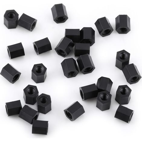 100 Stück M3 x M3 Innensechskant-Abstandshalter aus schwarzem PA66 (M3x5) (1/2)