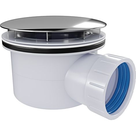 Piletta Doccia Ø 90 mm Con Coperchio Cromato Ispezionabile Scarico Per Piatto Doccia Slim E Standard Facile Da Montare Bianco e Argento