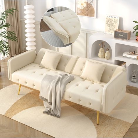 MEUBLIV sofá cama 178x82x70 cm beige, respaldo y reposabrazos ajustables, sin colchón (1/5)