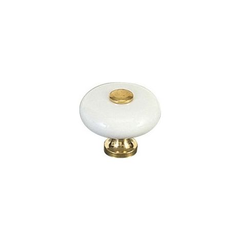 Bouton porcelaine avec embase et sommet zamac - Décor : Blanc / Chromé - MERIGOUS