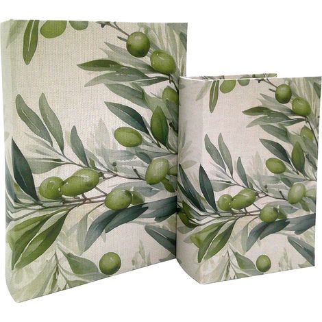 Juego de 2 cajas libro con ramas de olivo crudo 27 cm (1/5)