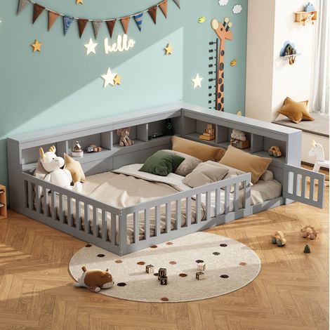 Tagesbett 140/200 cm grau aus Spanplatte mit USB, Steckdose und Stauraum (1/5)