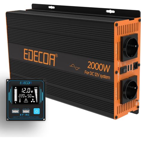 EDECOA Convertisseur Pur Sinus 2000w Onduleur 12v 220v avec télécommande LCD et 2X USB la capacité de Charge du RCD est augmentée et l'efficacité est de 92% (1/4)