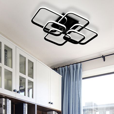 Modern Square LED Ceiling Lamp Chandelier Light, Black Frame-6 Head Cool White (1/5)