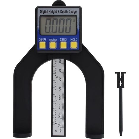 Jauge de profondeur numérique de 80 mm, jauge de hauteur, règle avec écran LCD, jauge d'épaisseur pour scie circulaire et défonceuse, avec aimant autoportant pour le travail du bois. (1/4)