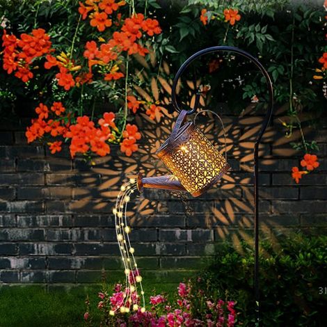 Solar Garden Watering Can, Large Outdoor Hanging Solar Lanterns with IP65 Waterproof, Decorative Metal LED Solar Lights with Water Flow for Table, Yard, Pathway (1/5)