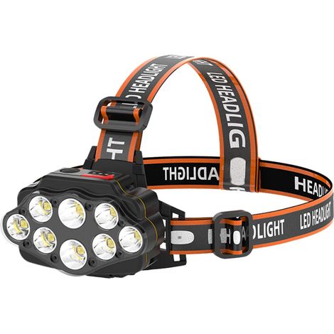 Lampe frontale ultra lumineuse - 8 LED - 8 modes - Avec voyant d'avertissement rouge - Rechargeable - Étanche - Idéale pour le travail, l'extérieur, le camping, la randonnée