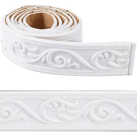 Flexible Foam Self Adhesive Wreath Mouldings White Adhesive Wall Decoration 3D Foam Self Adhesive Wallpaper Border Tape (1/5)
