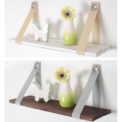 Étagère murale Var, étagère de suspension, style shabby, vintage 50cm - gris (1/4)