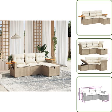4-tlg. Garten-Sofagarnitur mit Kissen Beige Poly Rattan - Gartenmöbel - Outdoor-Möbel - Rattanmöbel - Polyethylen-Rattan - Gartenset (1/5)