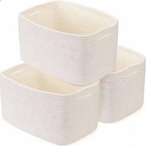 Panier De Rangement En Corde De Coton - 38 X 25 X 24 Cm - Pour Étagères Armoires Et Chambre Bébé - Lot De 3 Blanc (1/5)