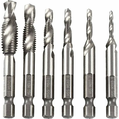 Lot de 6 forets multi-usages - Diamètre : 3, 4, 5, 6, 8,10 mm - Pour bois, tôles, plaques de plâtre, acier (noble), maçonnerie, etc. - Pour perceuse/visseuse sans fil - Argenté-Lefou (1/5)