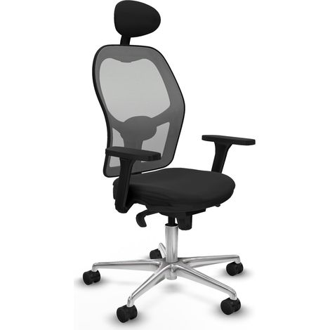 Jorquera sincro malla gris similpiel negro brazos 3D base aluminio cabecero fijo ruedas 65mm nailon (1/5)