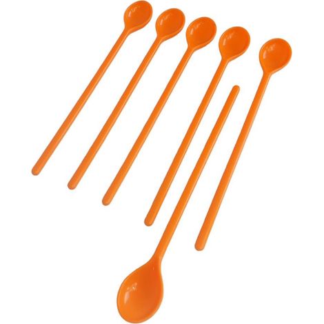 Cuchara larga de plástico para café con leche, 6 unidades, color naranja