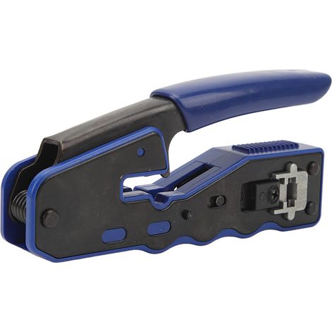 Pince à sertir RJ45 passe-fil avec têtes cristal Cat6, protège-connecteur, testeur de câble, coupe-fil et dénudeur (1/5)