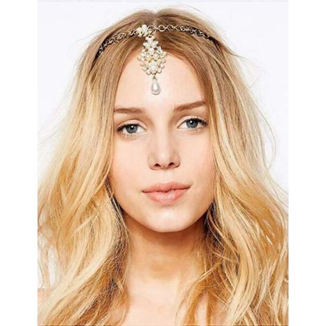 Braut-Haarkette, Ohrringe im Bohème-Stil mit Kristallen und Perlen, Haarbänder und Haarspangen für Damen