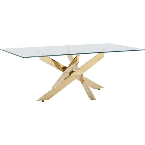 Vente-Unique – Table basse fixe en verre trempé 120x60 cm – Métal doré – Design élégant pour intérieur – Charge max 60 kg