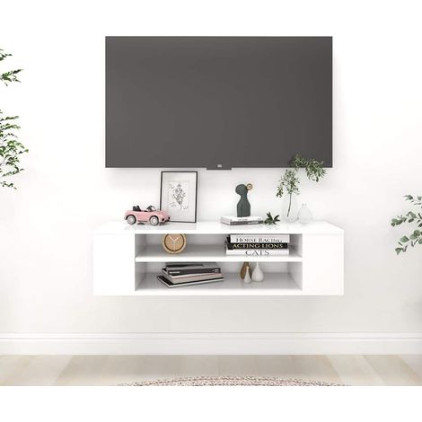 vidaXL Meuble TV suspendu Blanc 100x30x26,5 cm Bois d’ingénierie (1/5)