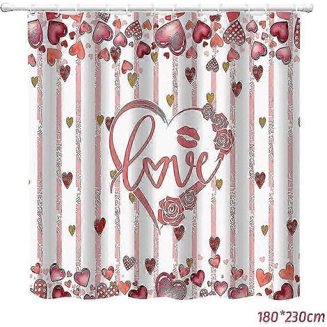 Rideau de douche Saint-Valentin avec cœur, séparation sèche et humide, pour salle de bain, 5 pièces (1/5)