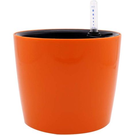 Pot de fleurs rond à arrosage automatique avec indicateur d'eau, pot en plastique pour une utilisation intérieure et extérieure (orange) (1/4)