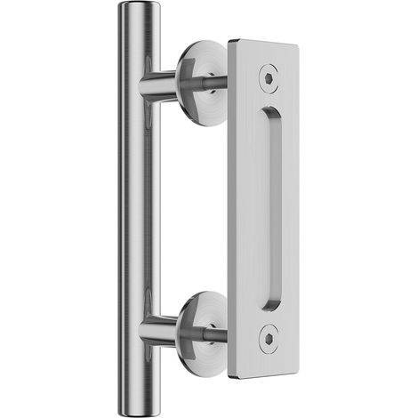 Poignée de porte de grange coulissante en acier inoxydable, double face, idéale pour portails, garages, abris de jardin et meubles. (1/4)
