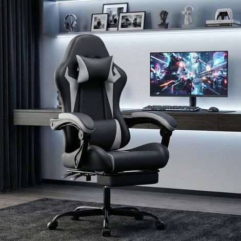 Sedia gaming ergonomica 58,5x63x120,5 cm in PVC nero e bianco regolabile FLORAGRACE (1/5)