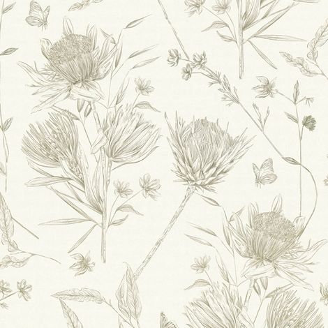 Papier peint floral Profhome 394273 papier peint intissé gaufré à chaud légèrement texturé avec des ornements floraux mat blanc vert 5,33 m2
