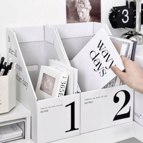 Boîte de rangement de bureau, serre-livres pliable, porte-documents étudiant, livres, organiseur de bureau, lettre 1 (1/4)