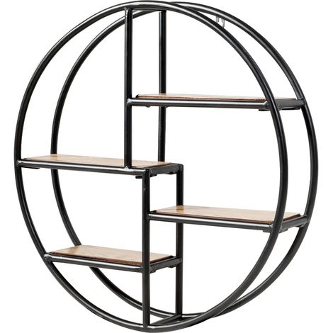 Estantería de pared redonda de 4 niveles Ø 55 x 11 cm para decoración moderna y almacenamiento práctico en metal negro 200019290