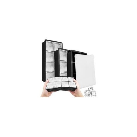 Lot de 3 bac a glacon, glacons moule, bac à glaçons avec couvercle, bacs glaçon silicone, ice cube tray, pour Whisky, Vin de Fruits, Boissons (6 compartiments × 2 + 8 compartiments ×1) (1/5)