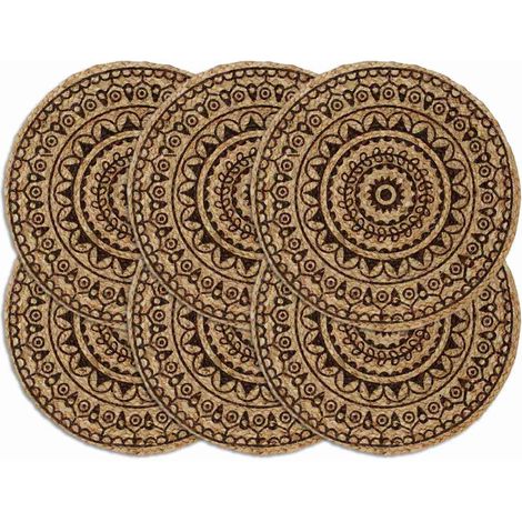 Tischsets 6 Stk. Dunkelbraun 38 cm Rund Jute (1/4)