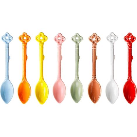 Lot de 8 petites cuillères en céramique pour thé, yaourt, expresso, desserts, tasses à café, œufs, etc. (1/5)