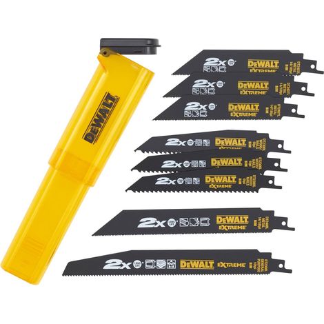 Dewalt – Coffret de 8 lames bi-métal pour scie sabre – Longueurs 152/203/228 mm – Pas 1.8-4.2 mm – Revêtement anti-chaleur pour durabilité