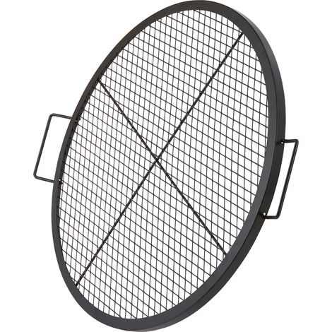 Mophorn Rejilla redonda para hogueras XMarks de 30 pulgadas, color negro, acero resistente, portátil con mango para camping, barbacoa, fiesta al aire libre (1/5)