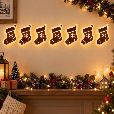 Décorations murales à DEL en forme de renne – Éclairage festif de Noël, 7 pièces de renne en bois lumineux 3D, lumières murales lumineuses à faire soi-même, pour décoration de fenêtre de (1/5)
