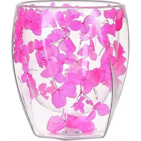 Verre Isotherme Double Fond - 300 ml - Motif Hortensia - Rose - 1 Pièce (1/5)