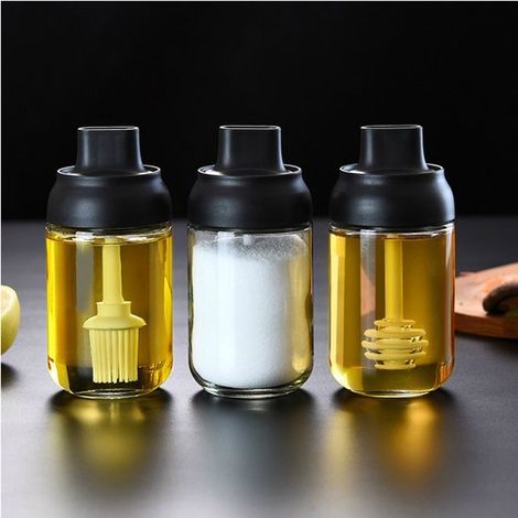 3 tarros de cristal para especias con cuchara, 250 ml, cierre hermético, tarros para especias con tapa y cuchara, un tarro para miel (1/5)